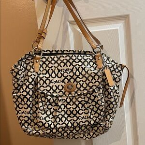 Coach Black and Cream Signature Shoulder Bag